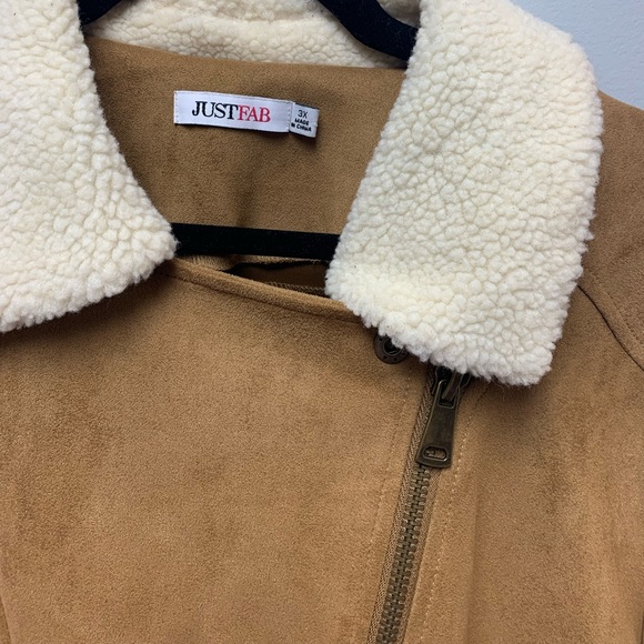 Just fab brown bomber jacket with Sherpa collar, size 3X - Picture 4 of 9